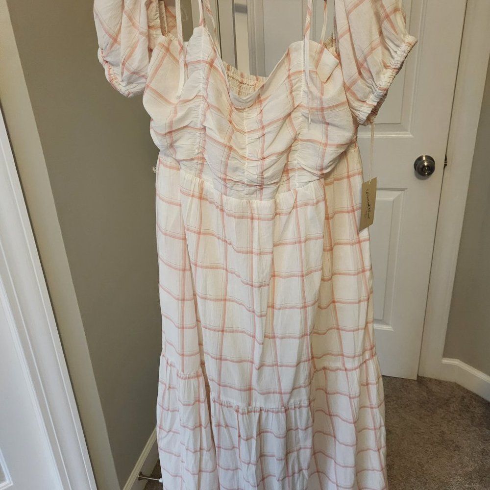 Universal Thread Women's Puff Short Sleeve A-Line Dress - Cream Plaid XL - Picture 4 of 9